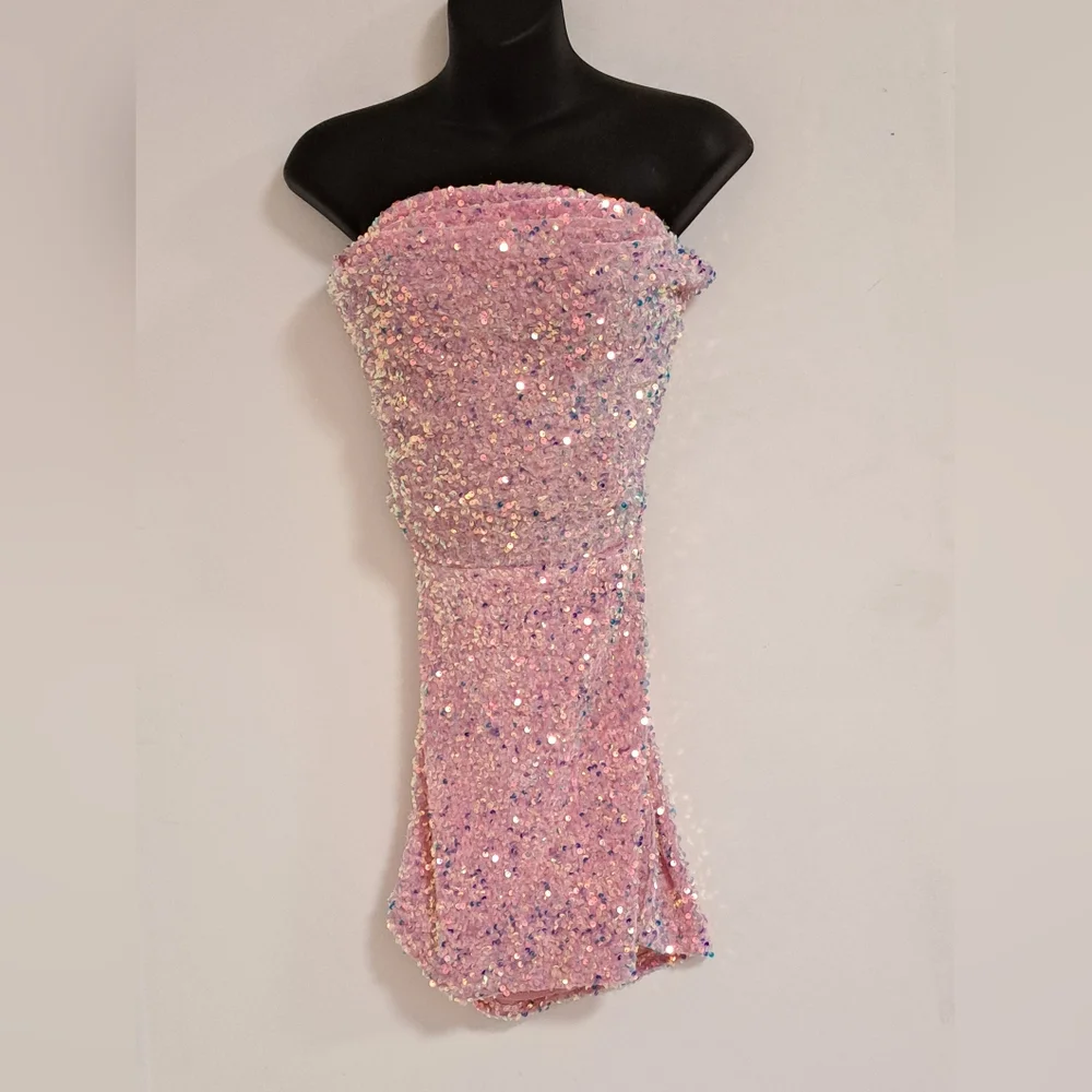 Lucy In The Sky Los Angeles Pink Sequin Mini Bodycon Dress Misses Large - Picture 5 of 8